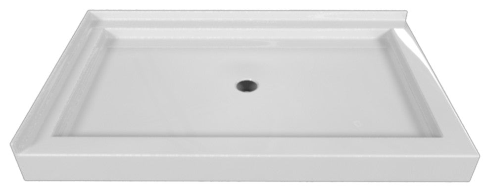 Valley Acrylic Double Threshold Acrylic Center Drain Shower Base 48", White, 48"