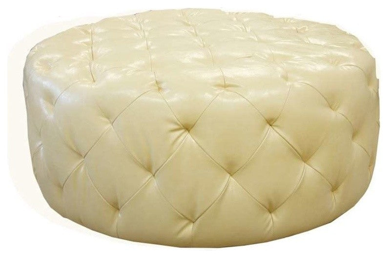 Armen Living Victoria Ottoman, Ivory Bonded Leather