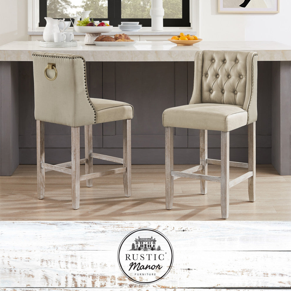 Rustic Manor Kaileigh Counter Stool, Leather PU, Beige