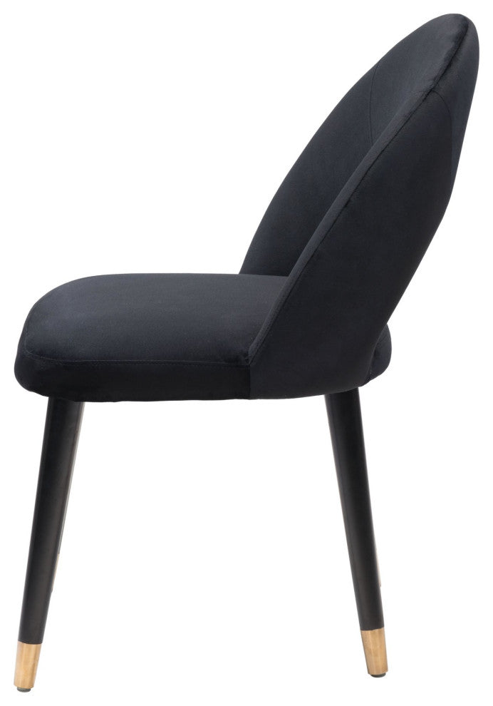 Side Dining Chair, Set of 2, Fabric, Wood, Black, Gold, Bar Kitchen Cafe Bistro
