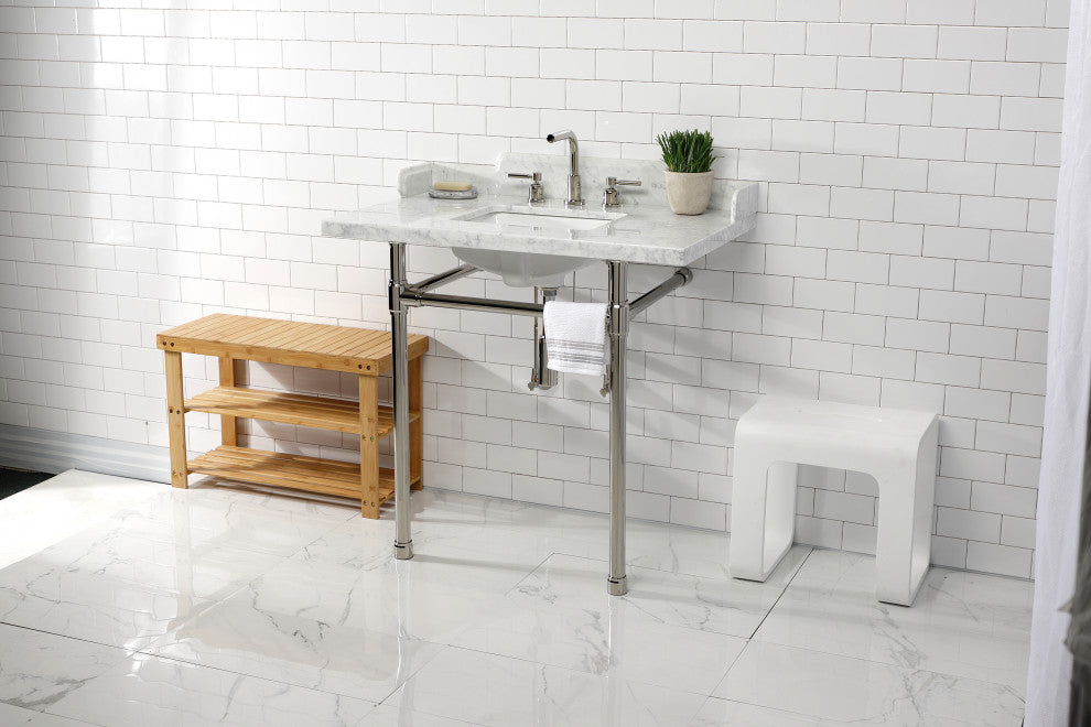 Kingston Brass LMS36M8SQ6ST 36" Carrara Marble Console Sink, Legs