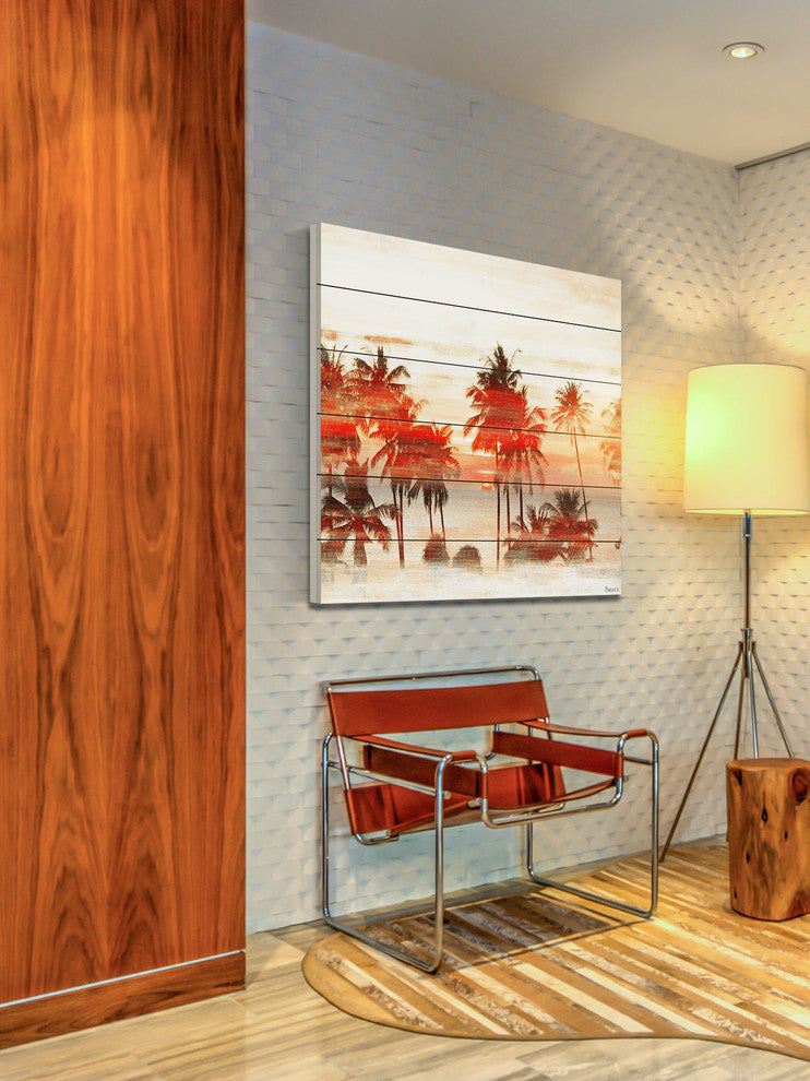 "Red Night" Print on White Wood, 32"x32"