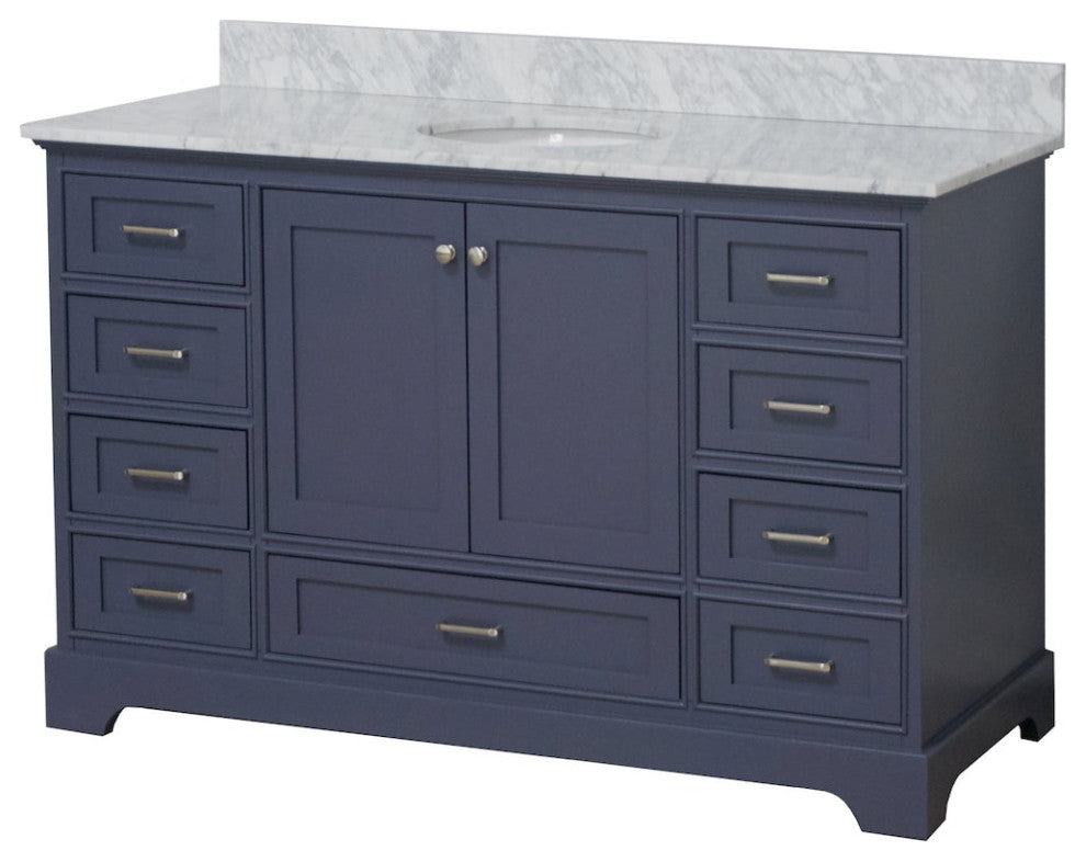 Harper 60" Bathroom Vanity, Marine Gray, Carrara Marble, Single
