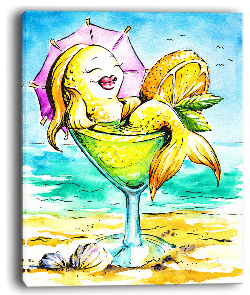 "Gold Fish Enjoying Holidays on Beach" Cartoon Animal Print