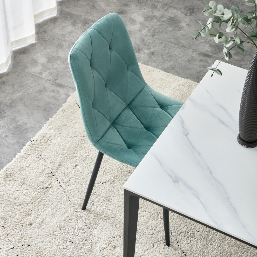 15 in.W Indoor Dining Velvet 4-Chair with Cushions and Metal Legs, Antique Blue Green