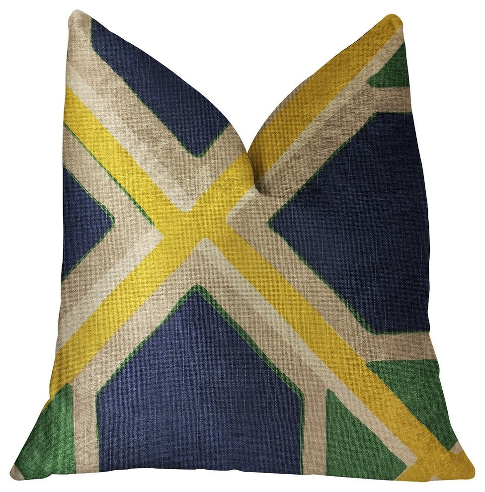 Obliquity Blue, Yellow and Green Luxury Throw Pillow, 20"x36" King
