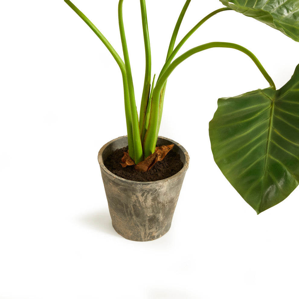 Large Elephant's Ear Green Leaf Faux Floral Plant Big Leaves 42 in Rustic Pot