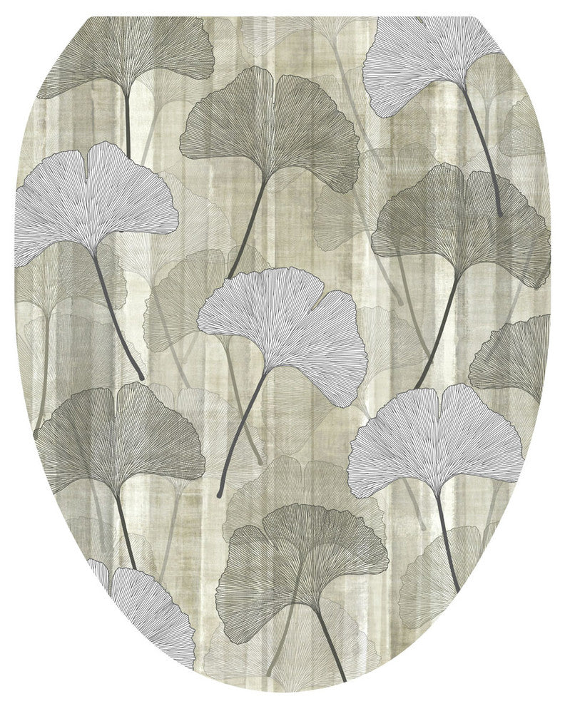 Gingko, Toilet Tattoos Seat Cover, Vinyl Lid Decal, Bathroom Decor, Elongated