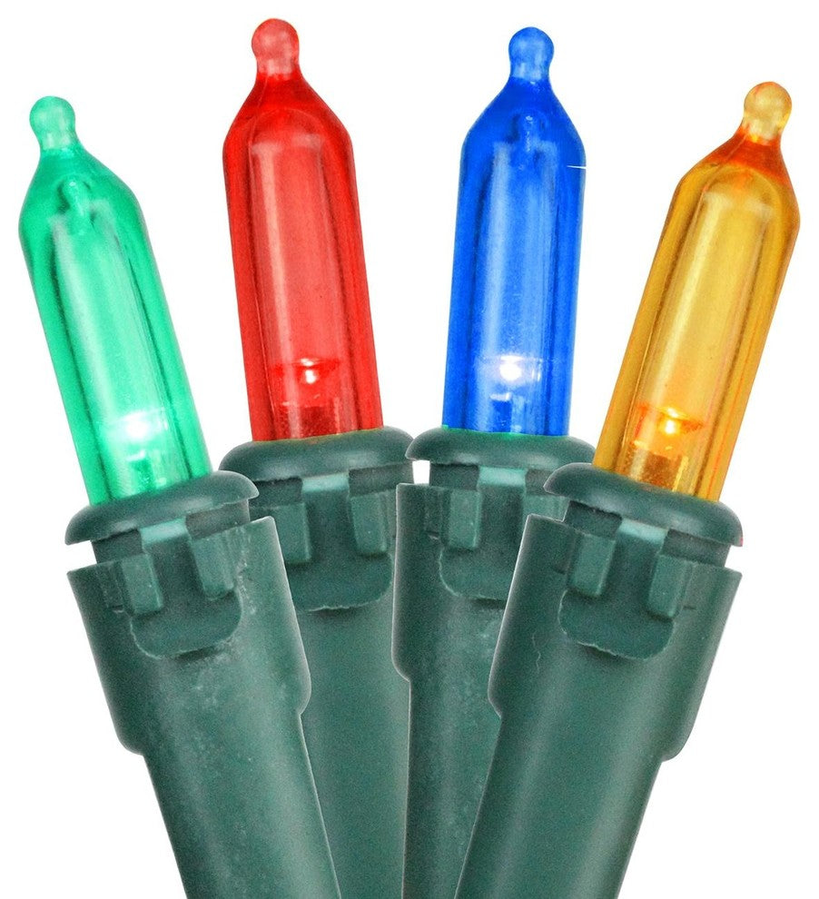 Set of 50 Multi-Color LED Mini Christmas Lights 4" Spacing - Green Wire