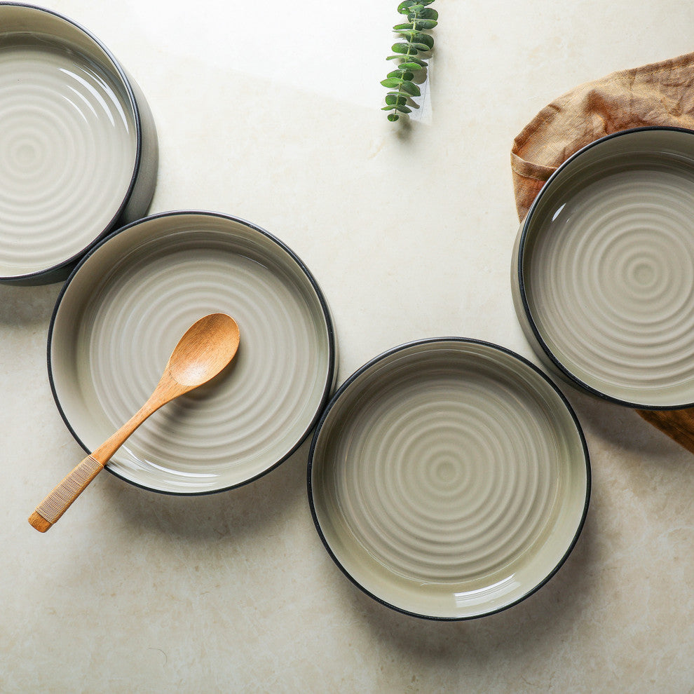Stone Lain Elica Stoneware 24 Piece Dinnerware Set, Beige and Black