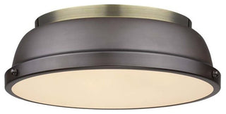 Golden Duncan 2 Lt Flush Mount, Aged Brass, Rubbed Bronze Shade