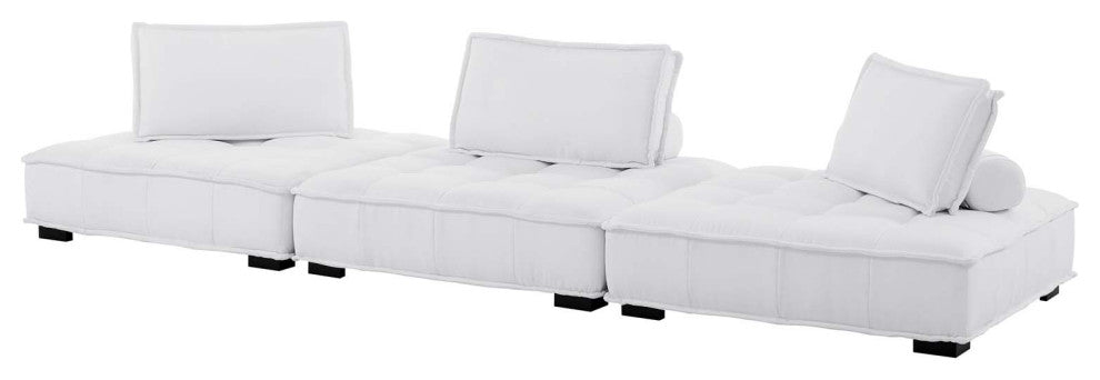 Modular Deep Tufted Sectional Sofa Set, White, Fabric, Modern, Cafe Hospitality