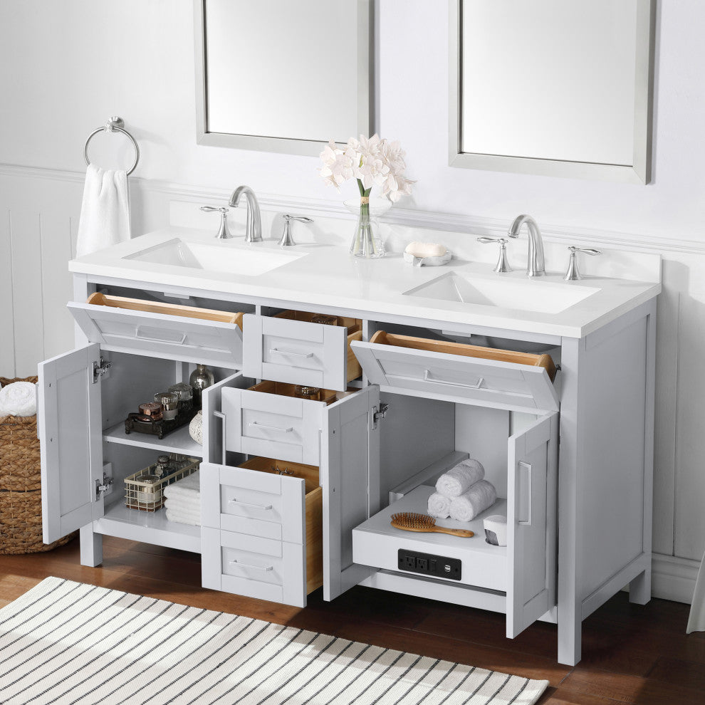 Ove Decors Tahoe III 60" Double Sink Vanity, Dove Gray, Metal Mirrors