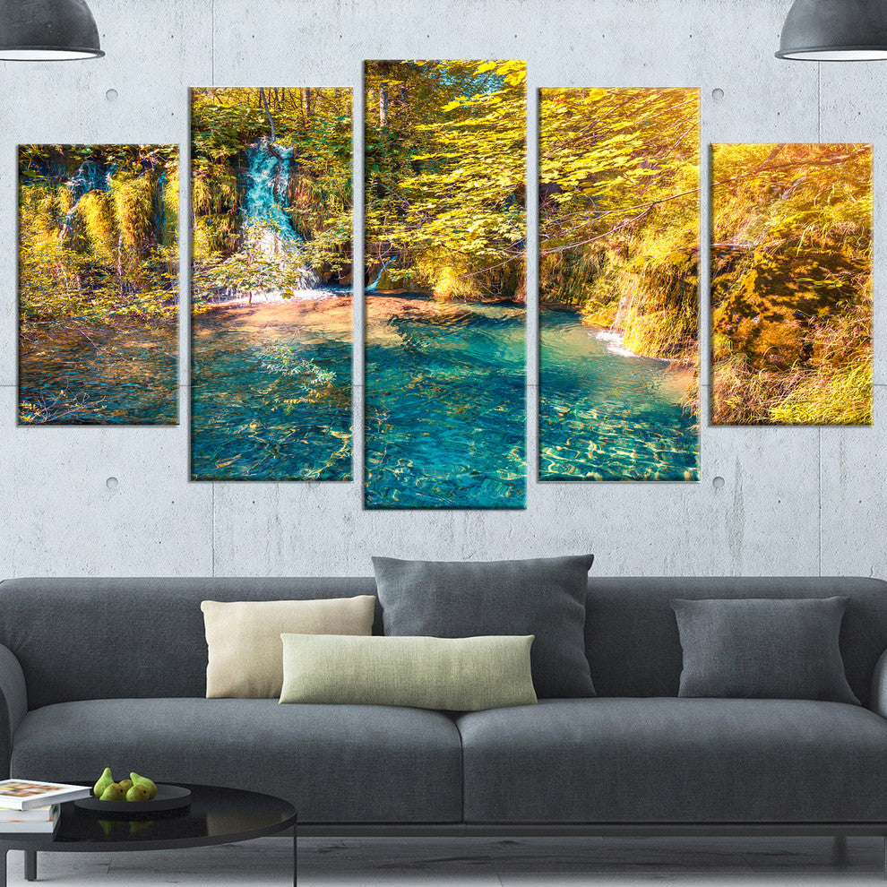 Plitvice Lakes National Park, Large Landscape Canvas Print, 60"x32", 5 Panels