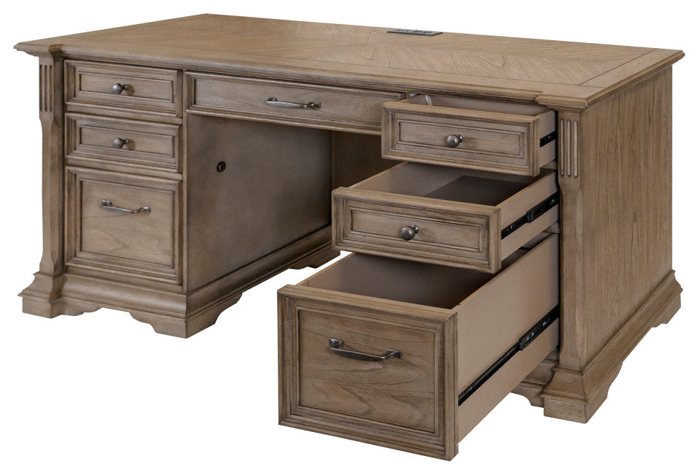 Traditional Credenza Wood Office Desk Writing Table Light Brown