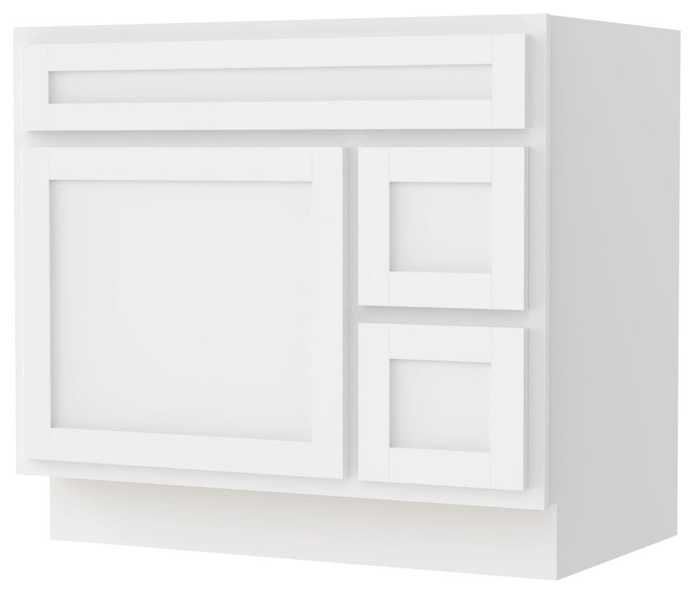Vanity Art Vanity Base Cabinet, No Top, Drawers on Right, 36", White