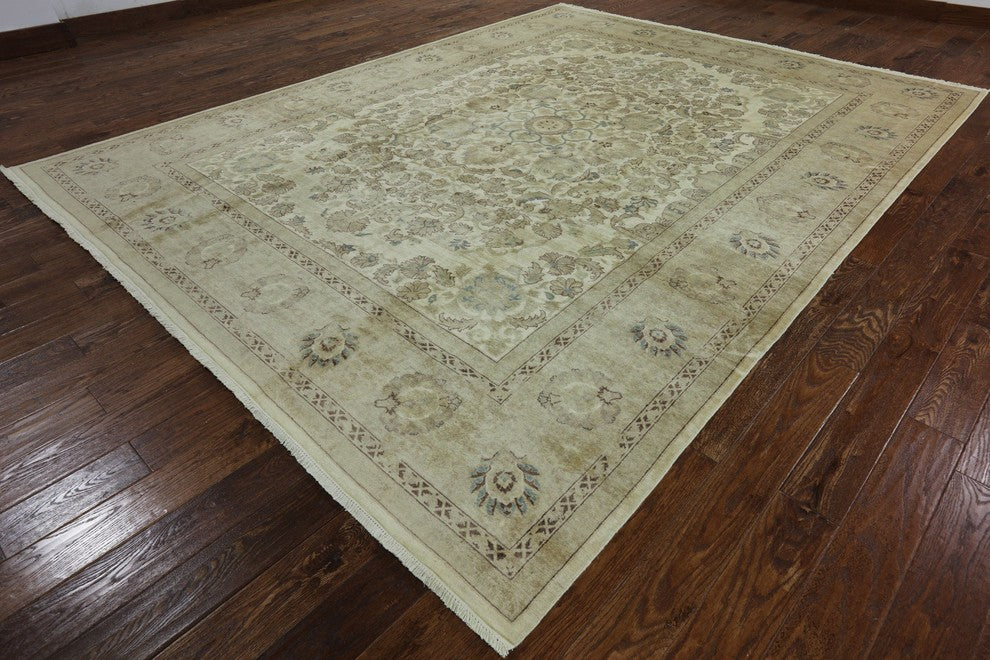 Oushak Style Hand-Knotted Peshawar Chobi Oriental Wool Rug, 9'x12'