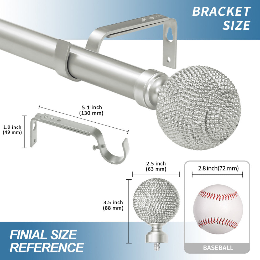 1" Diameter Giato Curtain Rod, Pewter, 84"-120"