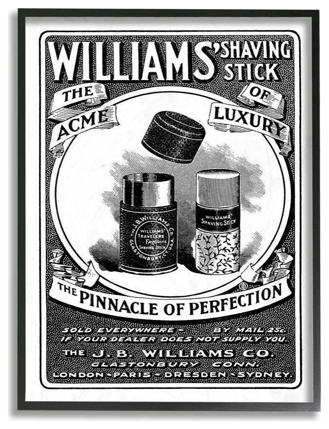 Shaving Advertisement Vintage Black And White Design, 24"x30"