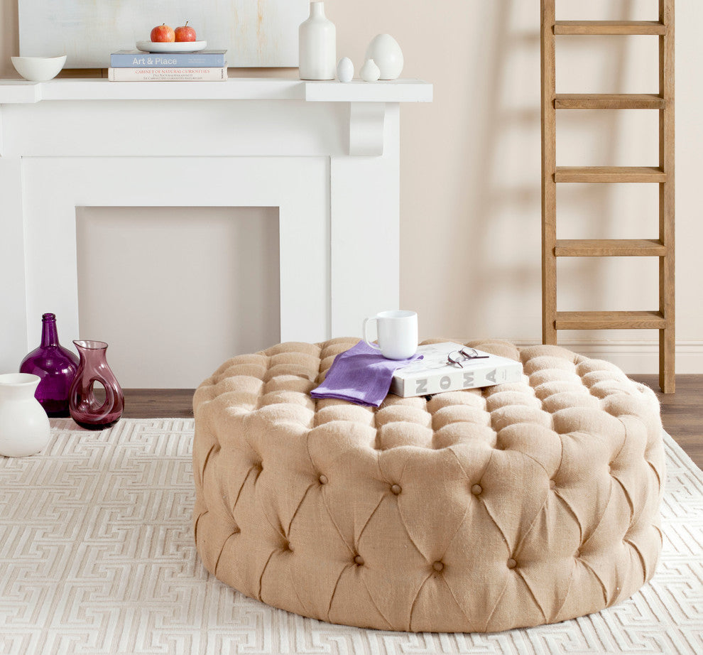 Safavieh Charlene Tufted Ottoman, Beige