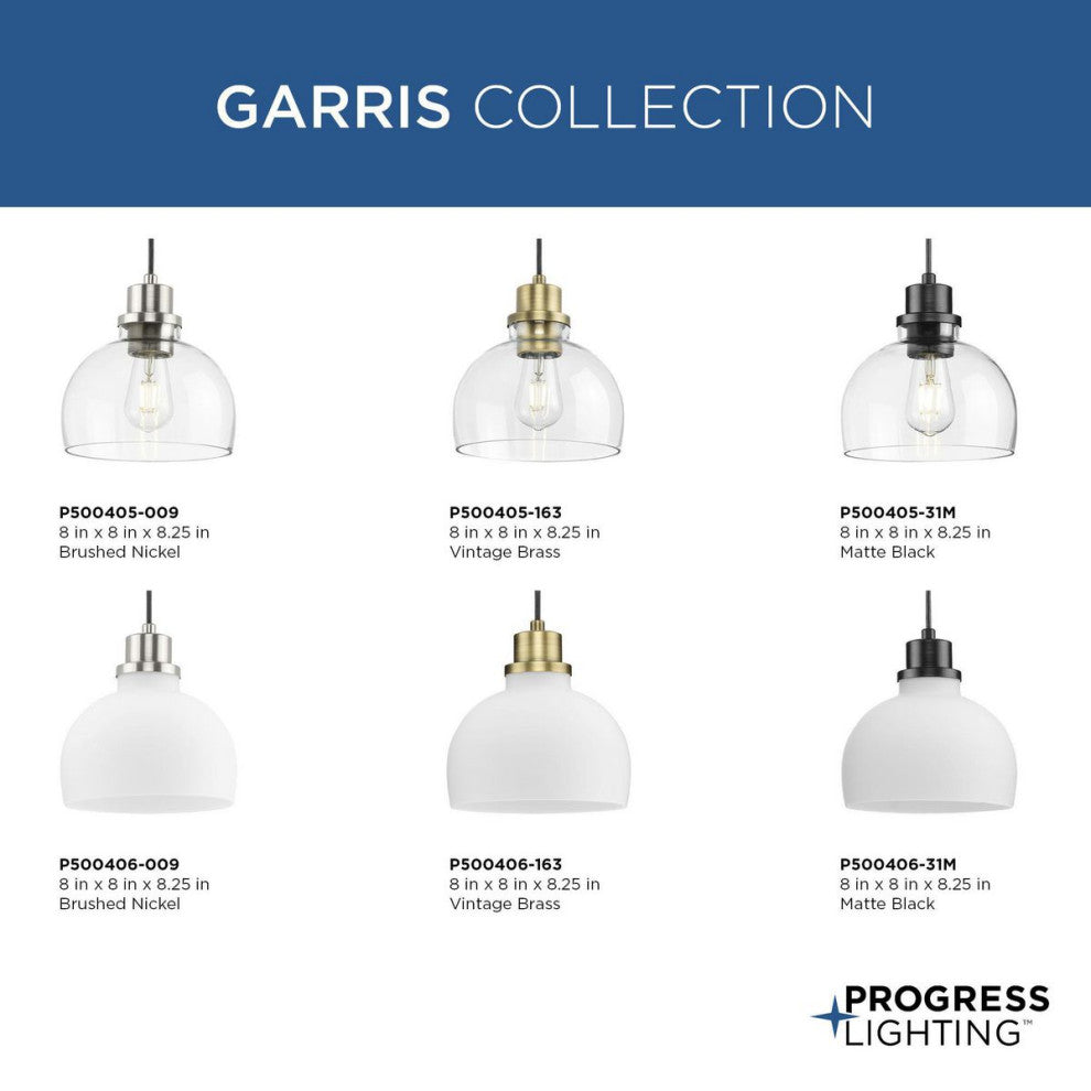 Garris Collection One-Light Vintage Brass Etched Opal Glass Mini-Pendant, Vintage Brass