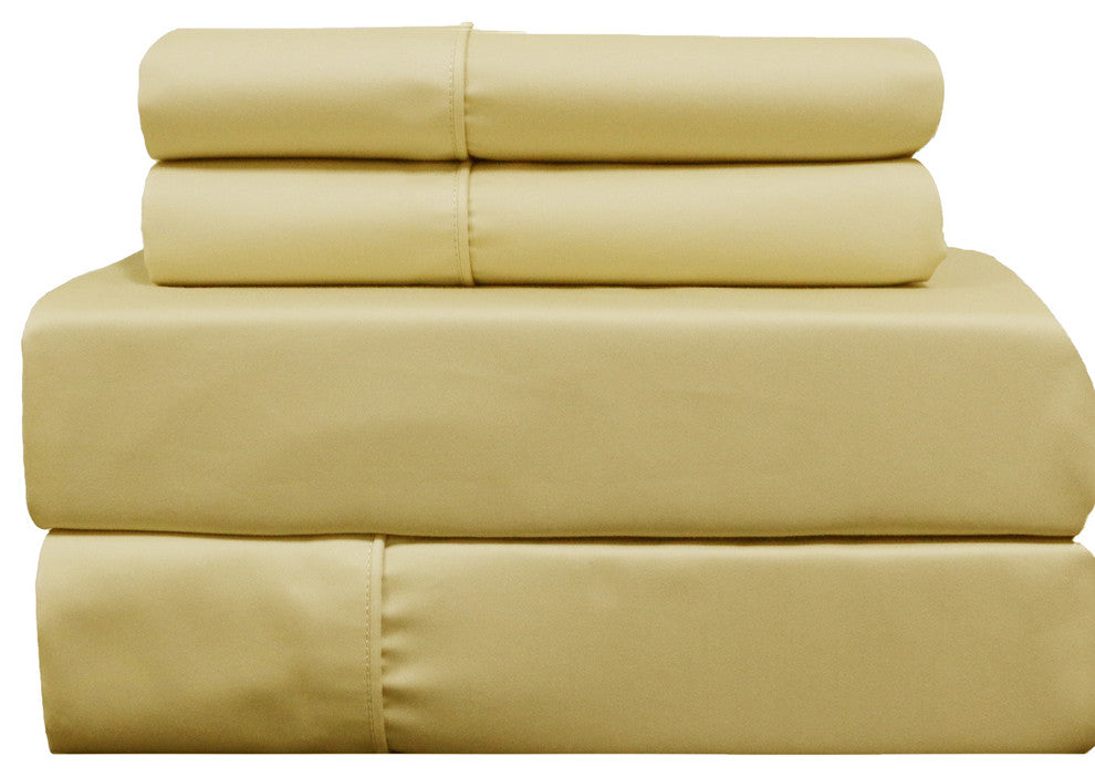 650TC Wrinkle-Free Solid Cotton Blend Sheet Set, Gold, Split King