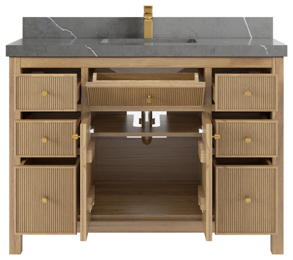 Sonoma Teak 48 Single Sink Vanity in Light  Natural with 2" Piatra Gray Quartz