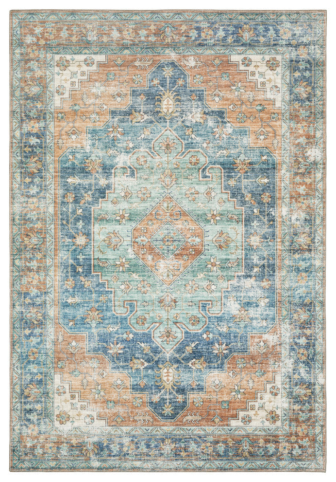 Mayson Traditional Medallion Border Rust/Blue Flat Weave Area Rug, 8'9"x12'