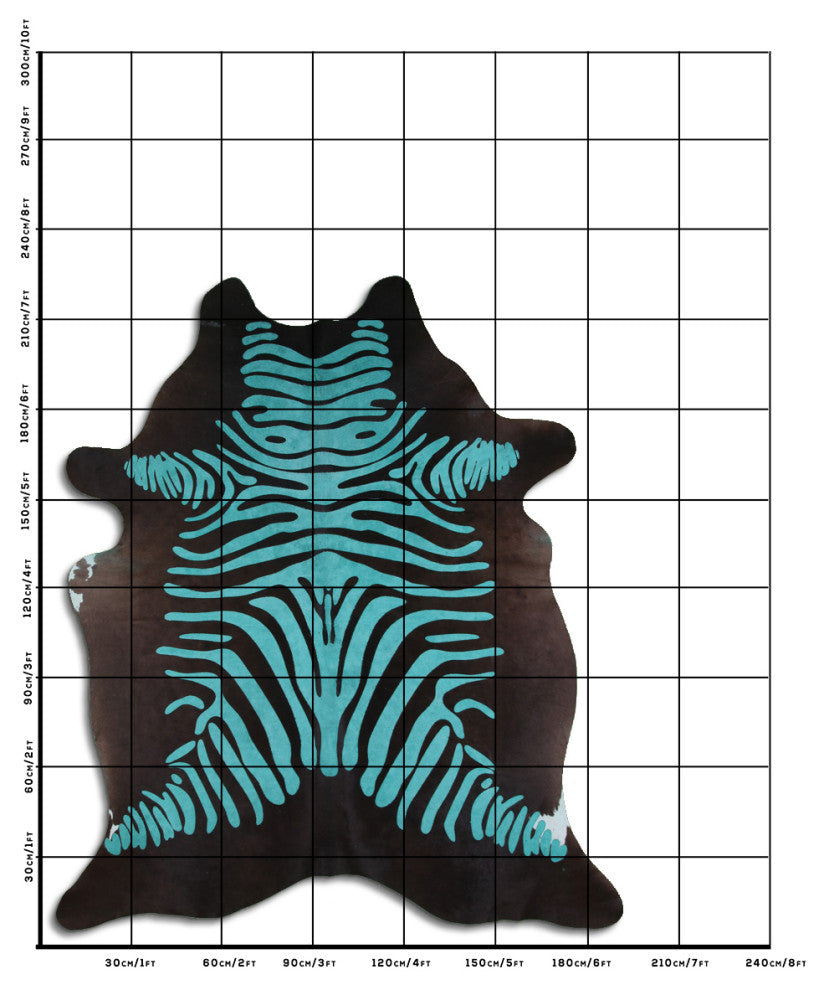 ACID WASHED HAIR ON Cowhide Rug DE DISTRESSED ZEBRA TURQUOISE ON BLACK