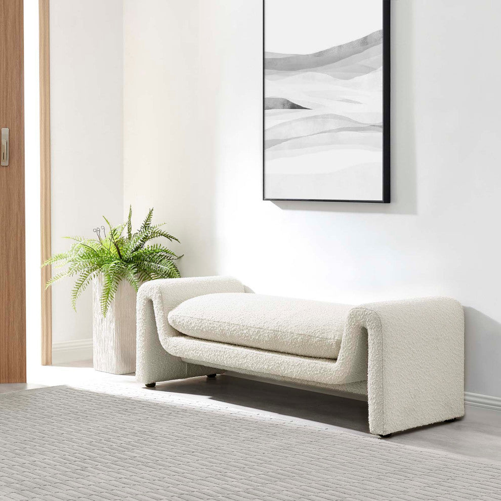 Waverly Boucle Fabric Bench, Ivory