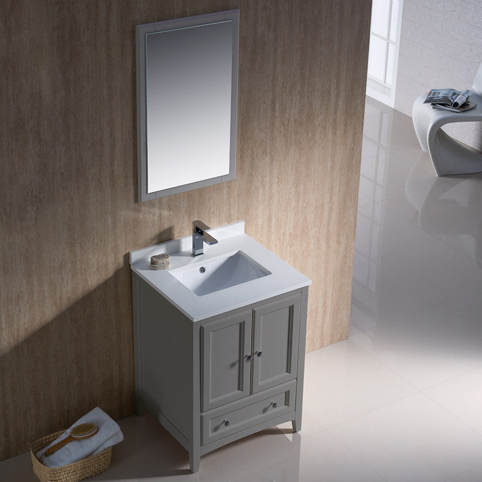 Oxford 24" Gray Traditional Bathroom Vanity, Faucet, FFT9151CH