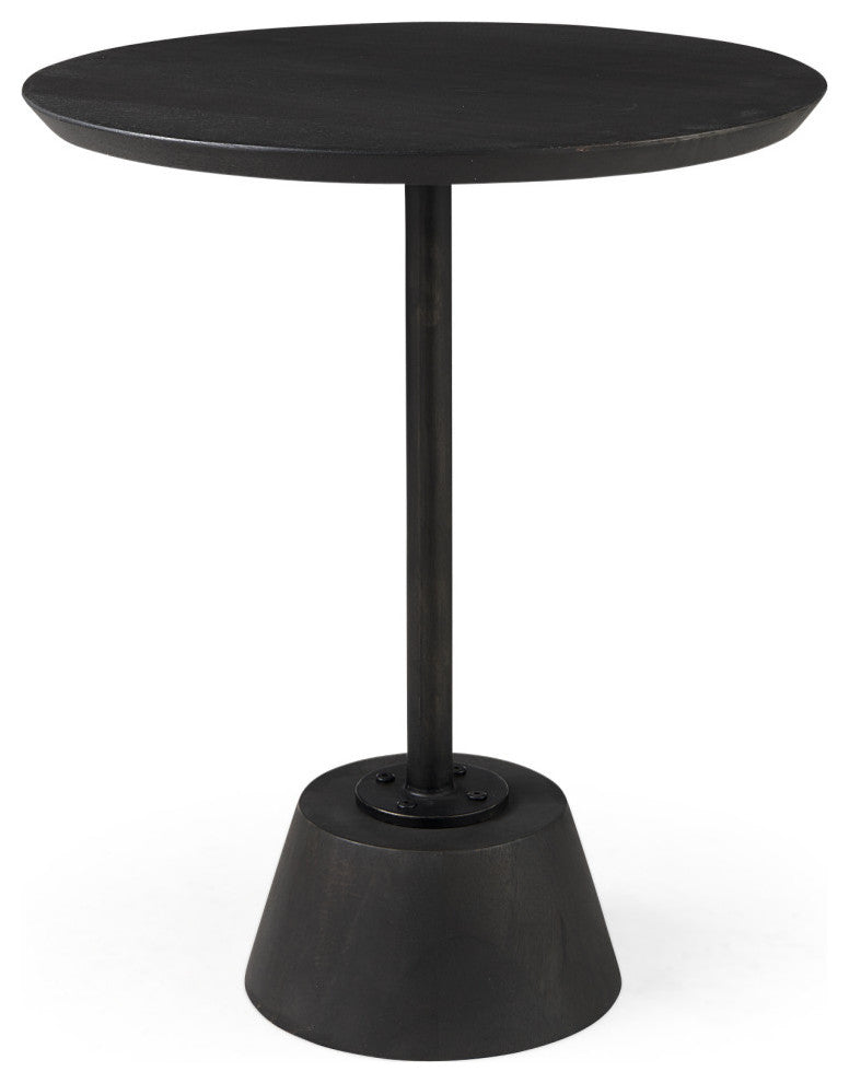 Maxwell 20" Round Dark Brown Wood With Black Metal Pedestal Side Table