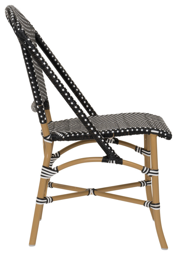 Sofie Outdoor Dining Side Chair, Almond Frame, Black With White Dots