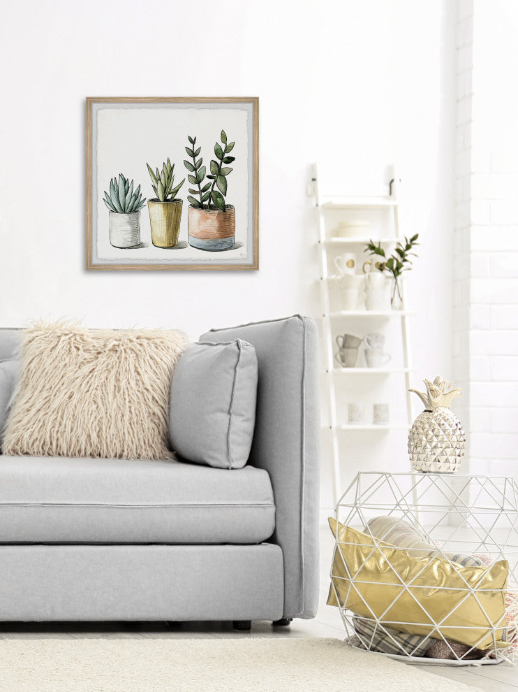 "Green Ornamental Plants" Framed Painting Print, 32x32