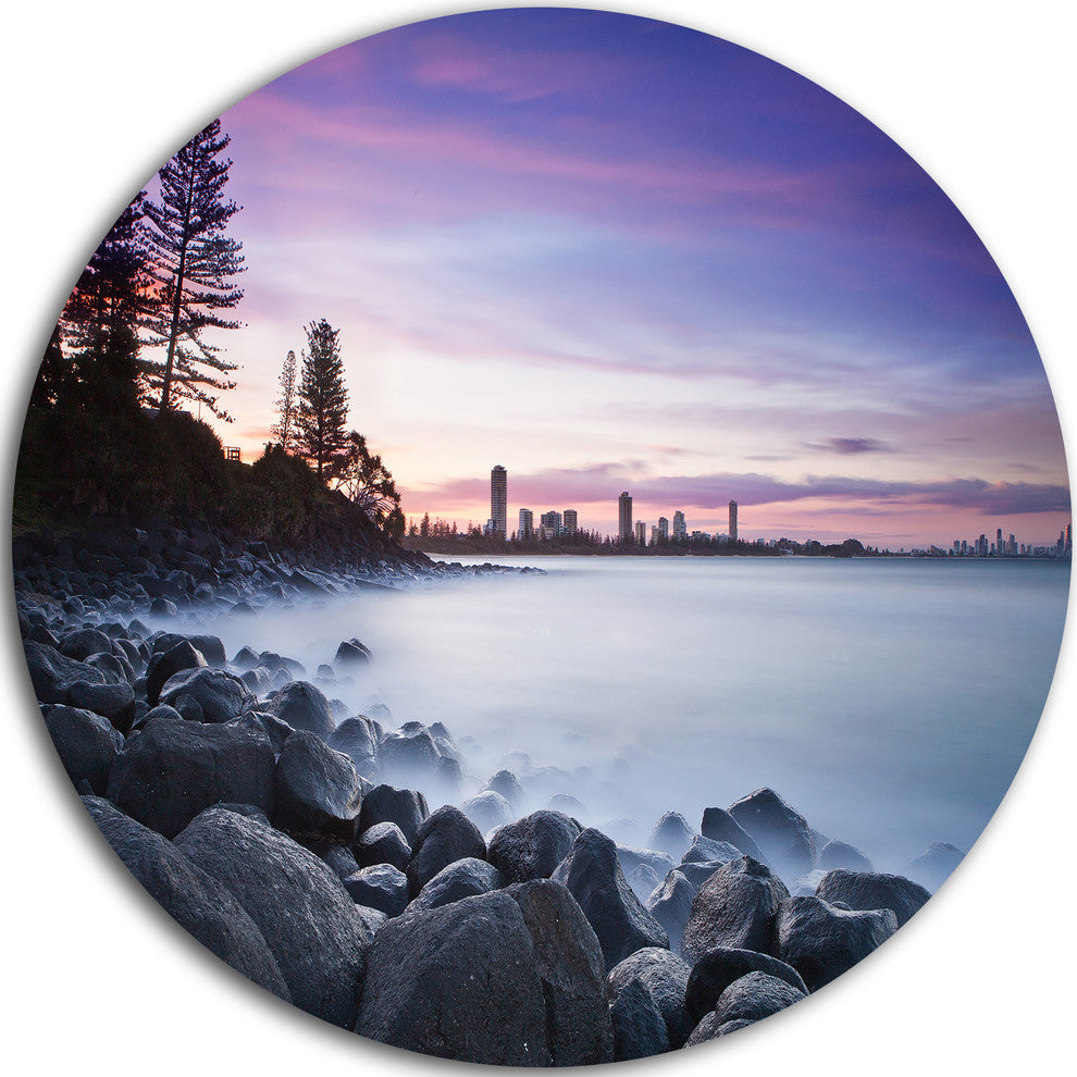 Rocky Burleigh Point In Blue, Seascape Round Wall Art, 36"