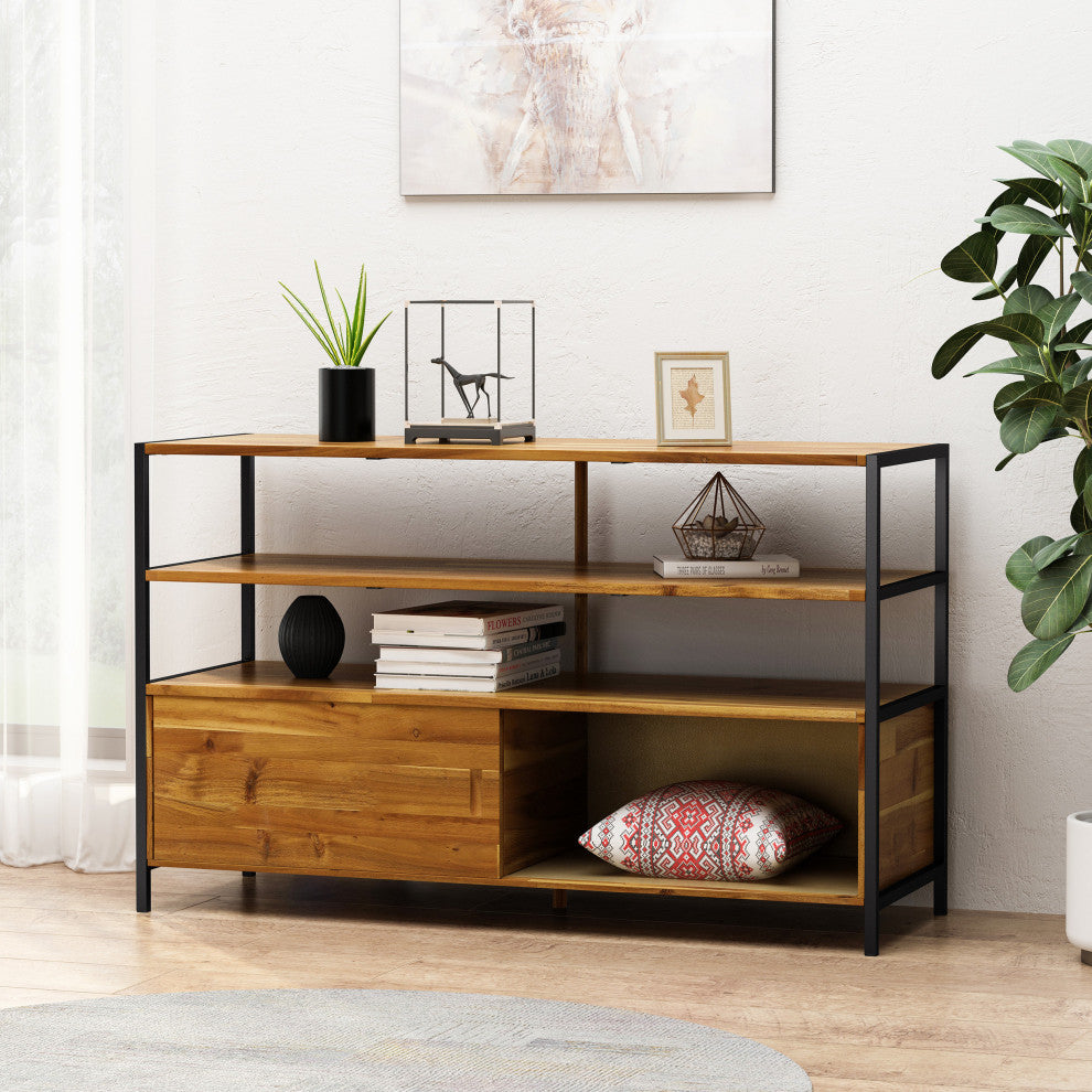 GDF Studio Flossie Natural Stained Acacia Wood Cabinet With Rustic Iron Accents