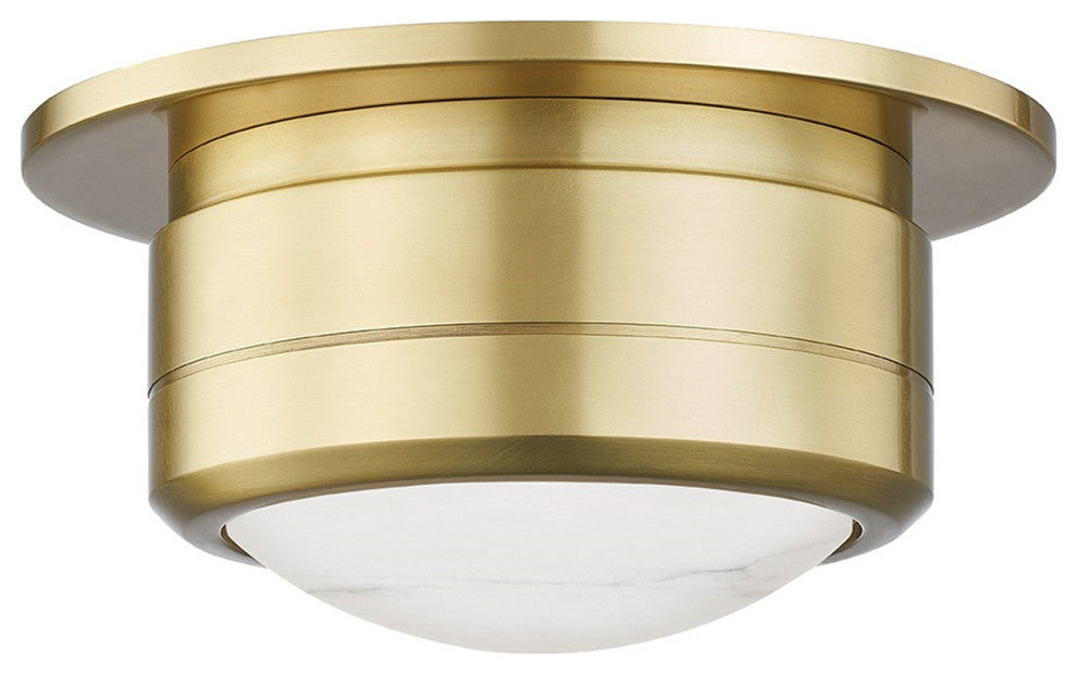 Greenport LED Small Flush Mount/Wall Sconce Aged Brass, White Spanish Alabaster