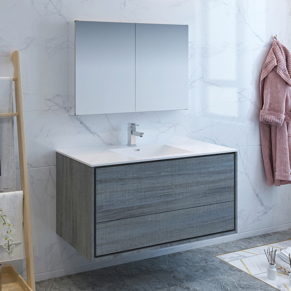 Fresca Catania 48" Ocean Gray Wall Hung Vanity With Medicine Cabinet