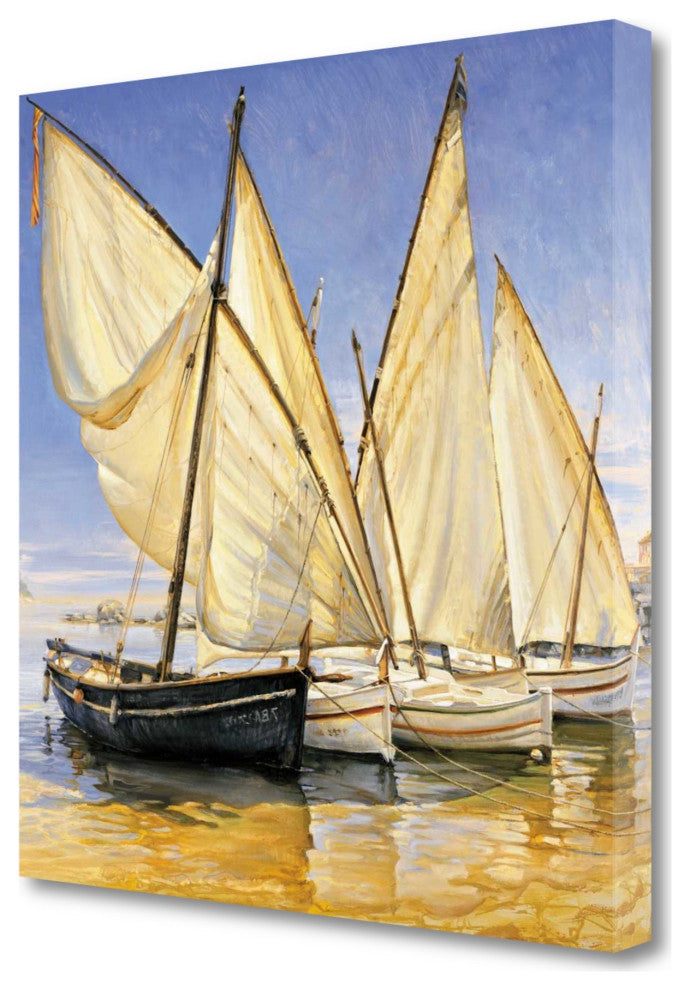 25" Fleet of Boats With Royal White Sails Giclee Wrap Canvas Wall Art