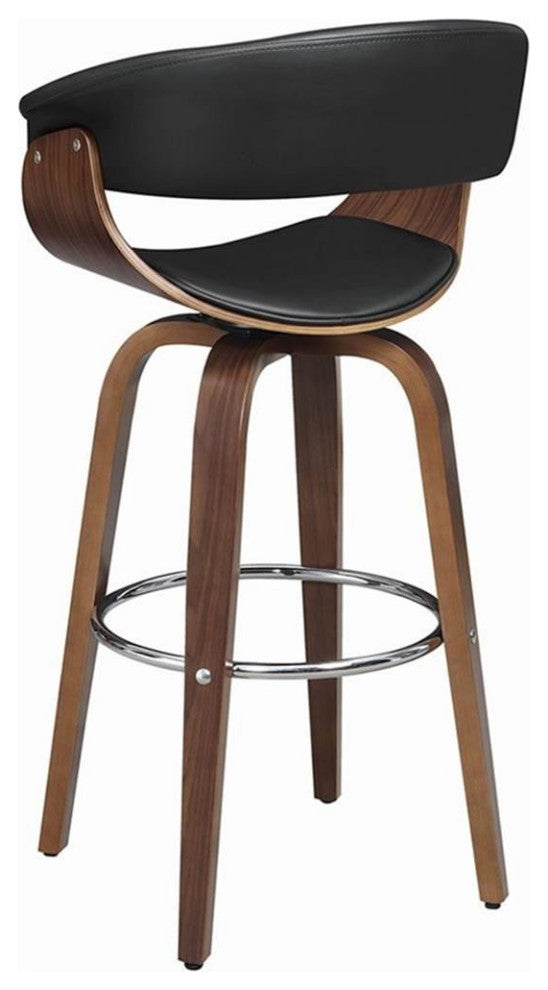 Bowery Hill 29.5" Contemporary Wood/PU Swivel Bar Stool in Walnut/Black
