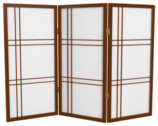 3' Tall Double Cross Shoji Screen, Walnut, 3 Panels