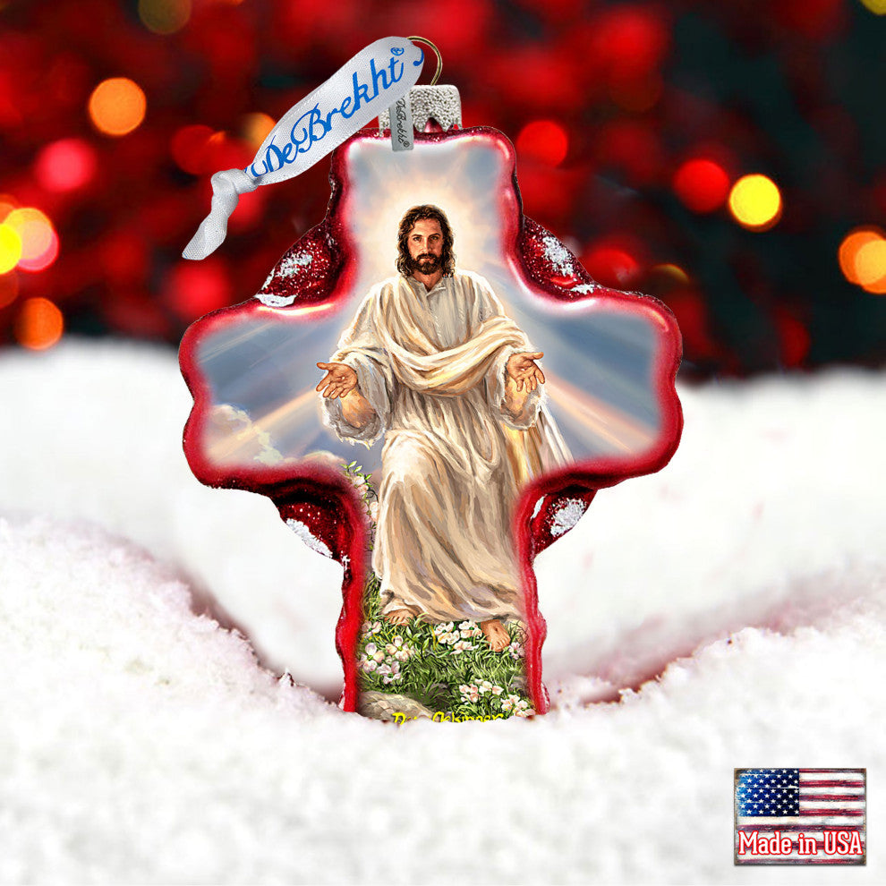 Jesus Resurrections Icon Cross Glass Ornament