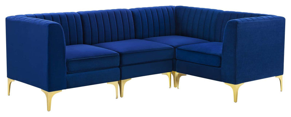Triumph Channel Tufted Performance Velvet 4-Piece Sectional Sofa - Navy