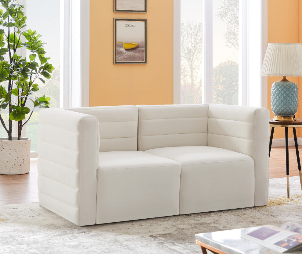 Quincy Velvet Upholstered 2-Piece Modular Sofa, Cream