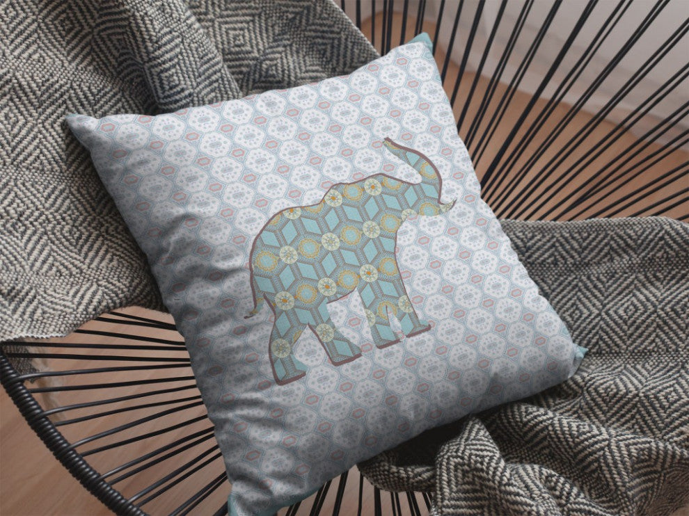 20" Blue Elephant Decorative Suede Throw Pillow