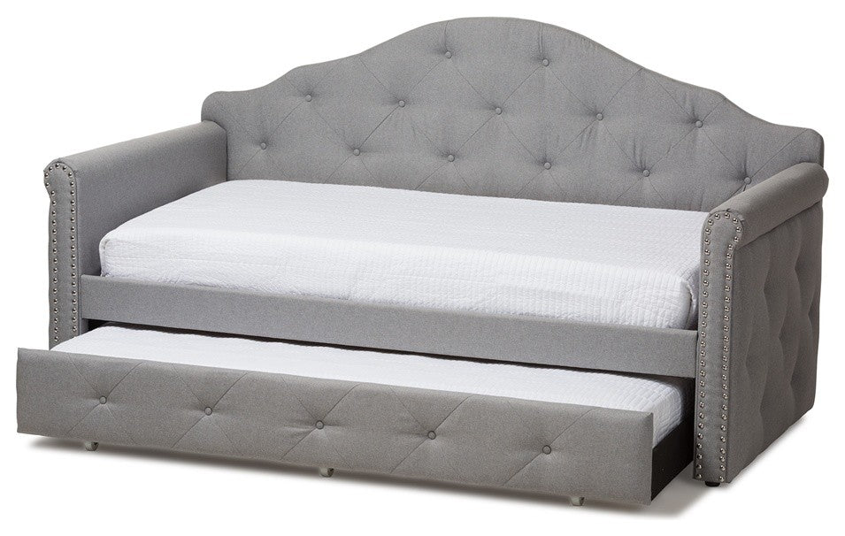 Modern and Contemporary Gray Fabric Upholstered Daybed With Trundle