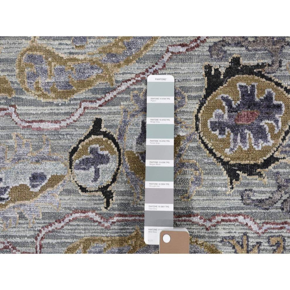 Silver Gray, THE MAHARAJA Design, Silk With Wool Hand Knotted Rug, 9'0"x12'0"