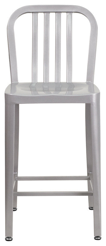 Brimmes 25" Metal Counter Stool Silver With Vertical Slat Back