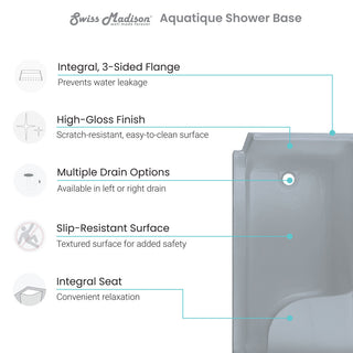 Aquatique 60"x32" Shower Base With Left Hand Drain, Gray