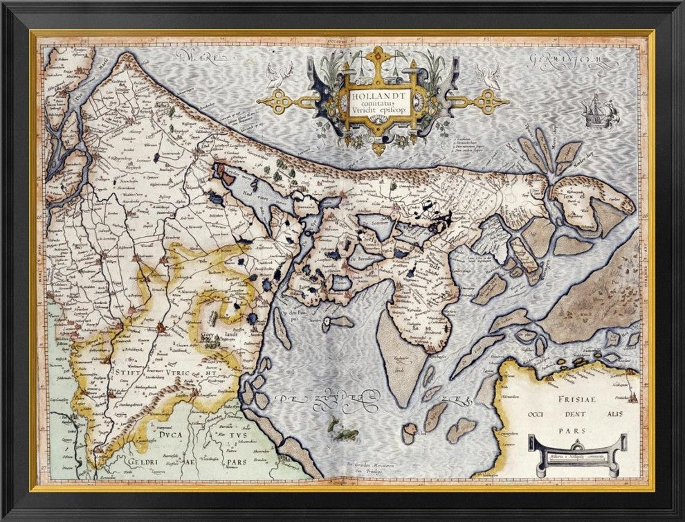 "Map of Holland" Framed Canvas Giclee by Rumold Mercator, 40x31"